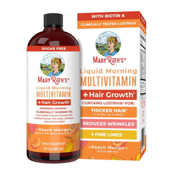 Multivitaminico Matutino + Crecimiento del Cabello Sabor Durazno-Mango, Liquido (30 oz), Mary Ruth´s