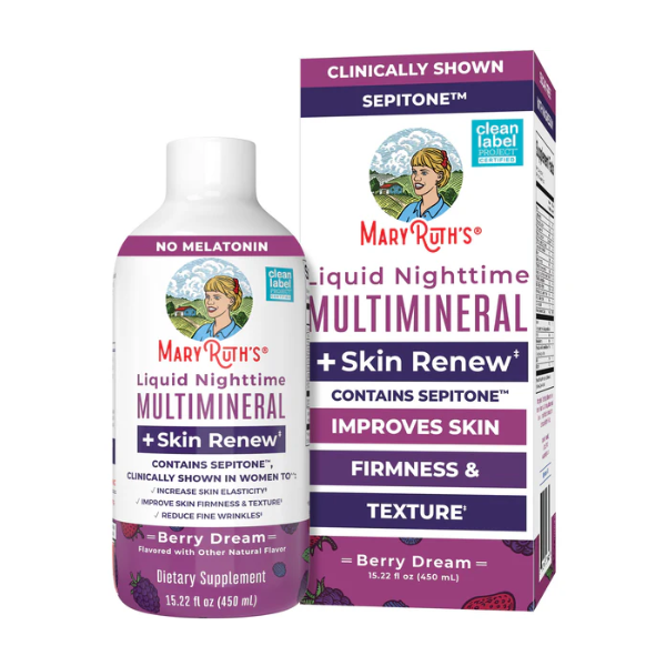 Multimineral Nocturno + Renovacion de Piel Sabor Frutos Rojos, Liquido (15.22oz/450ml), Mary Ruth´s