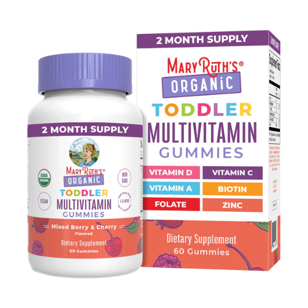 Multivitaminico Organico para niños sabor Bayas Mixtas y Cereza (60 gomitas), Mary Ruth´s
