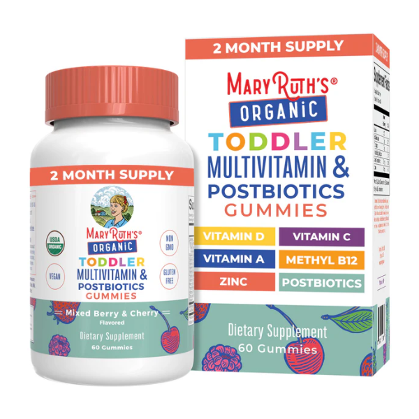 Multivitaminico y Postbiotico para Niños, Moras y Cereza (60 gomitas), Mary Ruth´s