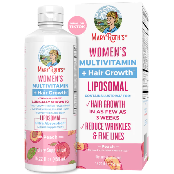 Multivitaminico para Mujer + Lustriva Crecimiento del Cabello Sabor Durazno, Liposomal (15 fl oz/450 ml), Mary Ruth´s