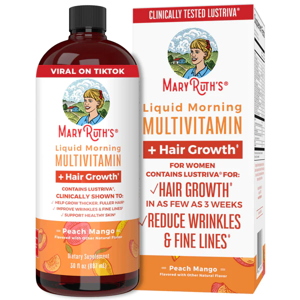 Multivitaminico Matutino + Crecimiento del Cabello Sabor Durazno-Mango, Liquido (30 oz), Mary Ruth´s