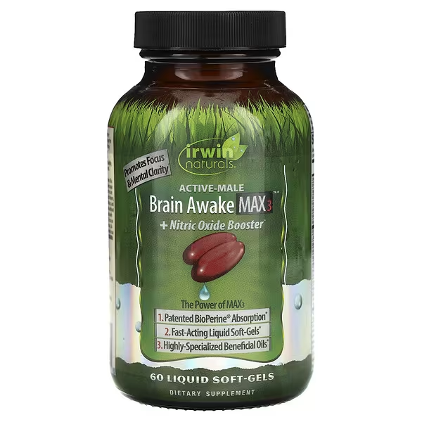 OFERTA 30% Brain Awake Max3 + Potenciador de Oxido Nitrico (60 softgels), Irwin Naturals