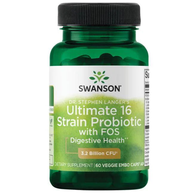 Probiotico Definitivo de 16 Cepas con FOS 3.2 Billion CFU (60 veg caps), Swanson