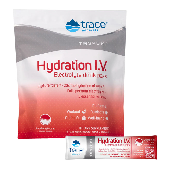 Hidratación I.V. Electrolito Sabor Fresa Coco (16packs de 0.56 oz), Trace Minerals
