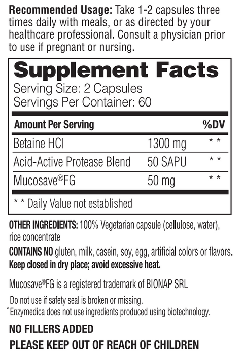 Betaina HCl 1300 mg (60 caps), Enzymedica