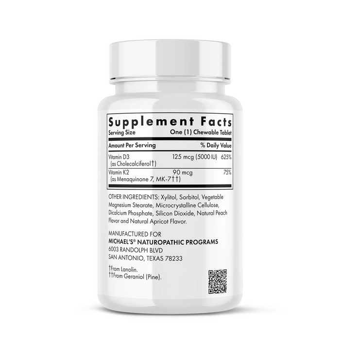 Vitamina D3 (5000 UI) con Vitamina K2 (90 Masticables), Michael´s Health