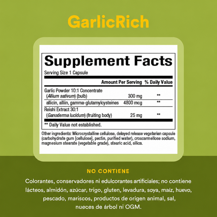 Ajo + Reishi Super Fuerza GarlicRich® (120 vcap), Natural Factors