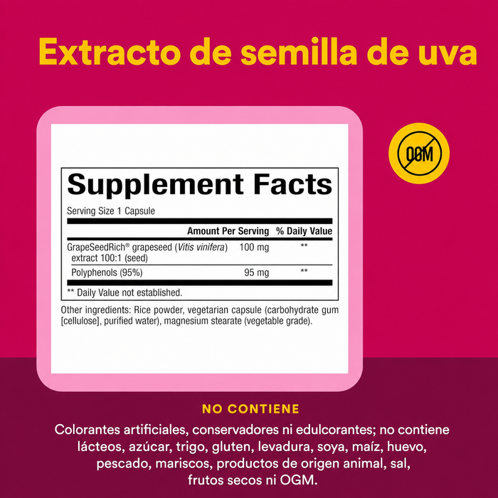 Extracto de Semilla de Uva 100 mg GrapeSeedRich® (90 veg caps), Natural Factors