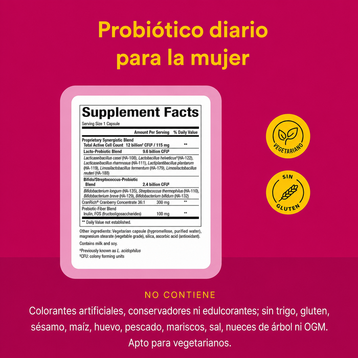 Ultimate Probiotico para Mujeres de Uso Diario 12 Billones (60 vcap), Natural Factors