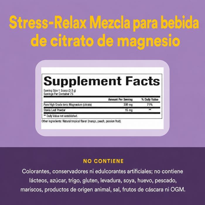 Citrato de Magnesio Sabor Tropical Mix Stress-Relax® (8.8 oz 250 g), Natural Factors