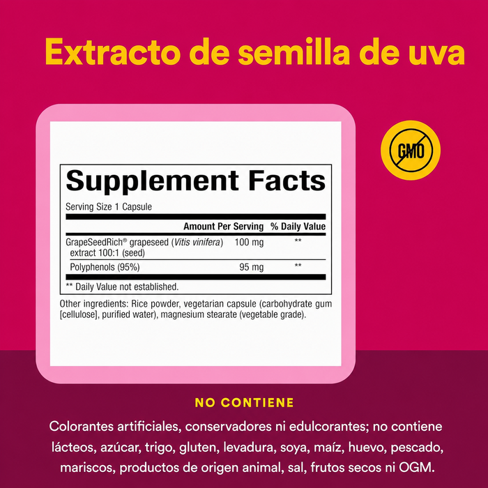 Extracto de Semilla de Uva 100 mg GrapeSeedRich® 60 vcaps), Natural Factors