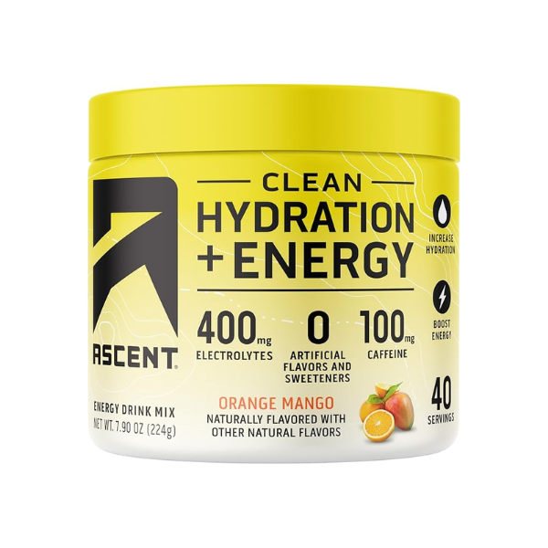 Electrolitos Clean de Hidratacion + Energía Sabor Naranja Mango (8.32 oz / 236 g), Ascent