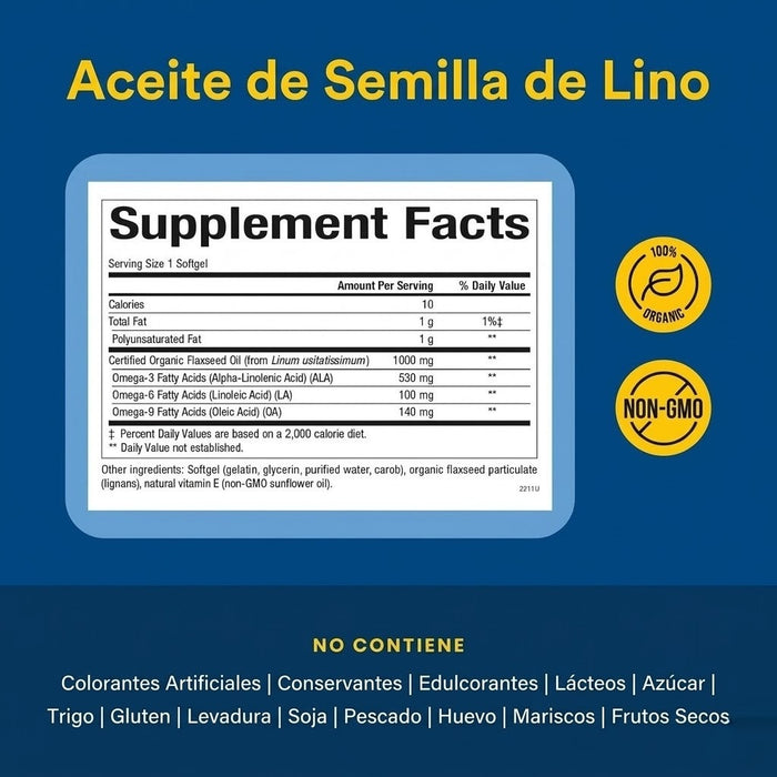 Aceite de Linaza Orgánico 1,000 mg OmegaFactors®  (90 softgels), Natural Factors