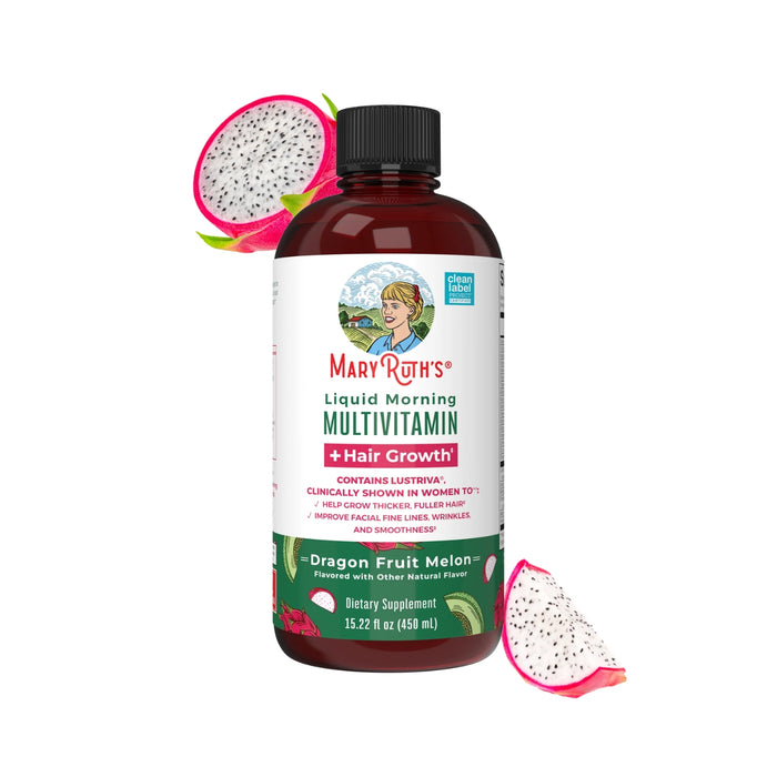 Multivitaminico Matutino + Crecimiento del Cabello Sabor Pitaya-Melon, Liquido 450 ml (15.22 fl oz), Mary Ruth's