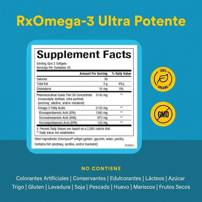 RxOmega-3 Ultra Resistencia 2,150 mg EPA/DHA/DPA Enteripure® (60 softgels), Natural Factors