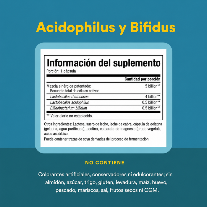 Doble Fuerza de Acidophilus y Bifidus 10 Billones (90 caps), Natural Factors