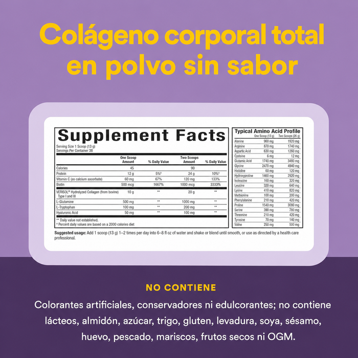 Total Body Collagen™ Polvo de Peptidos Bio Activos Sin Sabor 1 lb (1 oz), Natural Factors