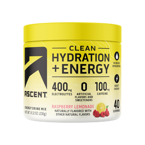 Electrolitos Clean de Hidratacion + Energía Sabor Frambuesa Limonada (8.32 oz / 236 g), Ascent