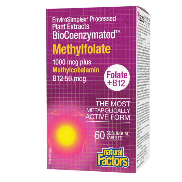 Folato con B12 1,000 mcg BioCoenzymated® (60 tabs), Natural Factors
