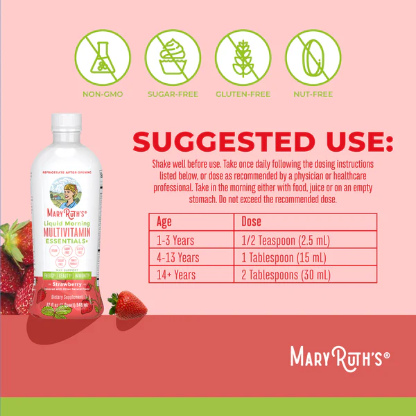 Multivitaminico Matutino Sabor Fresa (32 fl oz /946ml), Mary Ruth´s