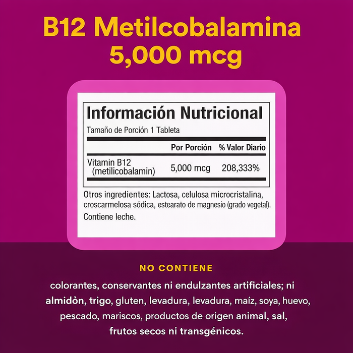 B12 Metilcobalamina 5,000 mcg Masticable (60 tabs), Natural Factors
