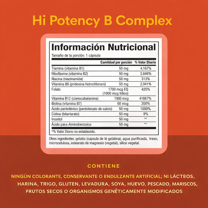 Complejo B de Alta Potencia 50 mg (90 caps), Natural Factors