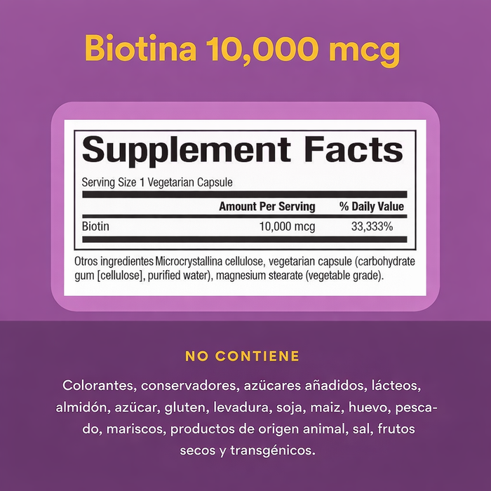 Biotina Extra Fuerza 10,000 mcg (60 vcap), Natural Factors