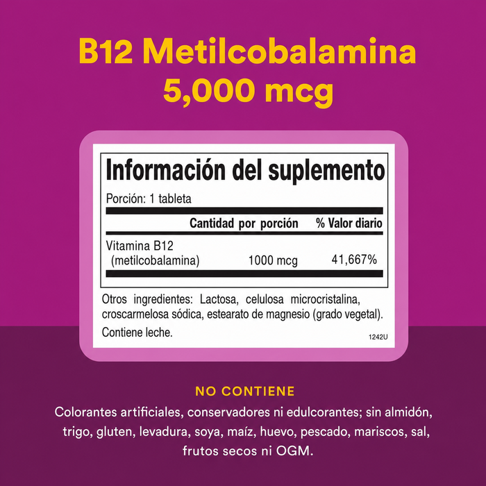 B12 Metilcobalamina 1,000 mcg Masticable (90 tabs), Natural Factors
