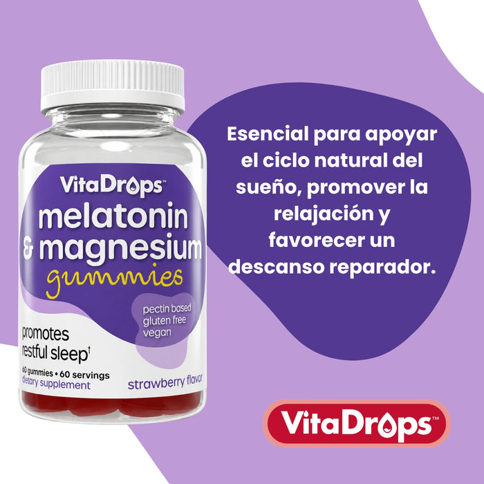 Melatonina y Magnesio Sabor Fresa VitaDrops™ (60 gomitas), Windmill