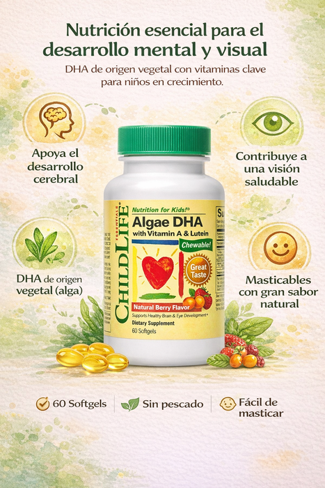 Alga DHA con Vitamina A y Luteina para Niños (60 softgels), Child Life
