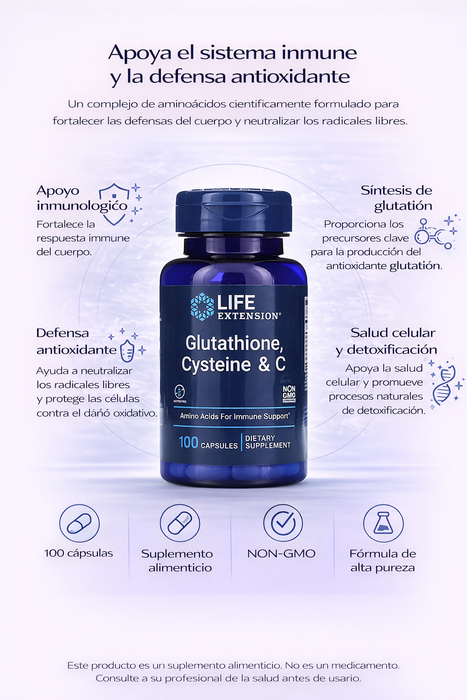 Glutation, Cisteina y Vitamina C (100 caps), Life Extension