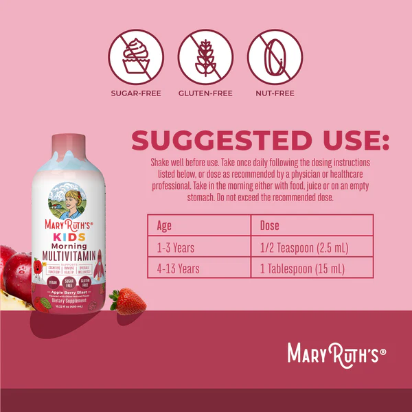 Multivitaminico Matutino para Niños  Liquido Sabor Manzana y Bayas (15.22 fl oz 450 ml), Mary Ruth's