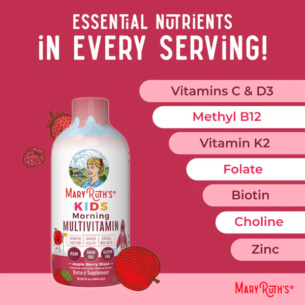 Multivitaminico Matutino para Niños  Liquido Sabor Manzana y Bayas (15.22 fl oz 450 ml), Mary Ruth's