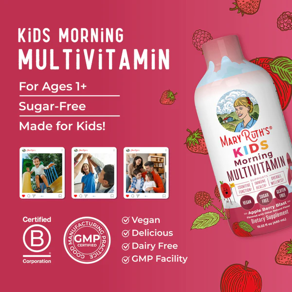 Multivitaminico Matutino para Niños  Liquido Sabor Manzana y Bayas (15.22 fl oz 450 ml), Mary Ruth's
