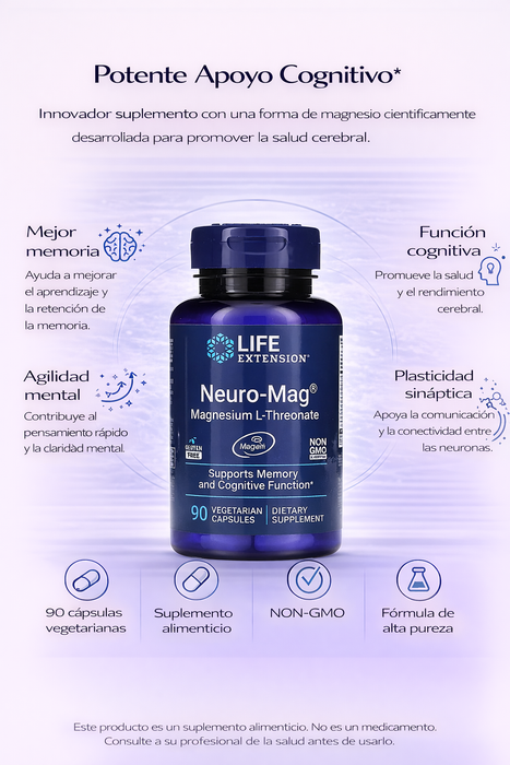 Función Cerebral, Neuro-Mag® Magnesio L-Treonato (90 veg caps), Life Extension