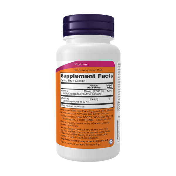 Vitamina D3 1000 IU K2 45 mcg (120 veg caps)