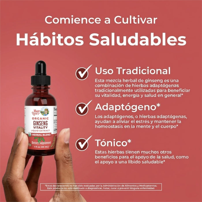 Vitalidad de Ginseng Organico, Liquido 30 ml (1 fl oz), Mary Ruth's