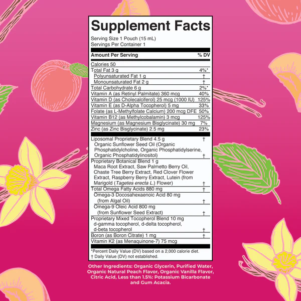 Multivitaminico Liposomal para Mujer 40+ Sabor Vainilla Melocoton (14 pack de 0.5 fl oz/15 ml), Mary Ruth´s