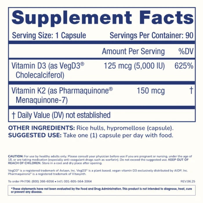 Vitamina D3 + K2 (90 caps), Prohealth