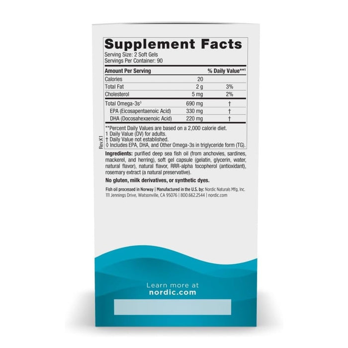 Omega-3 690 mg Sabor Limón (120 softgels), Nordic Naturals