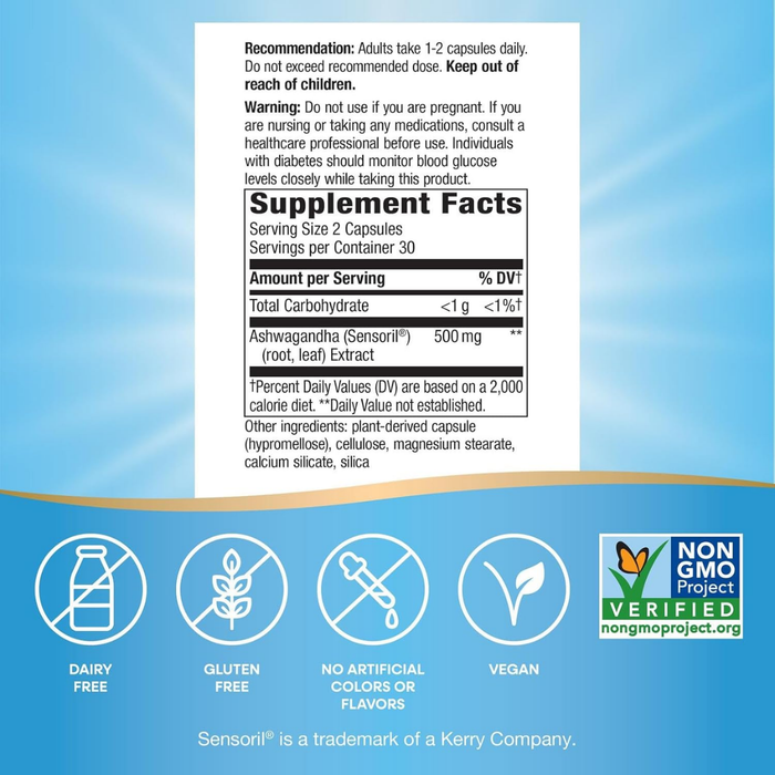 Ashwagandha, ayuda contra el estrés 500 mg (60 veg caps), Nature's Way