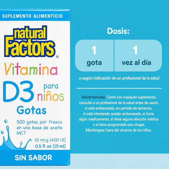 Vitamina D3 para Niños 10 mcg, 10 mcg (15 ml 0.5 oz), Natural Factors
