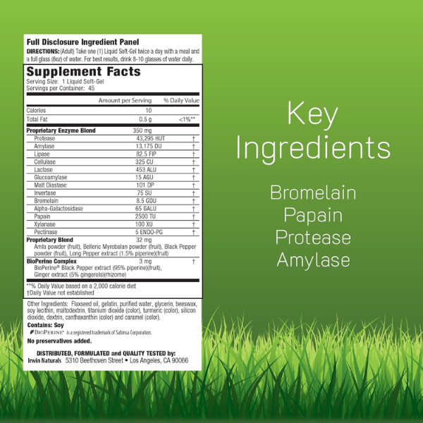 Enzimas Digestivas Anti-Gas (45 softgels), Irwin Naturals