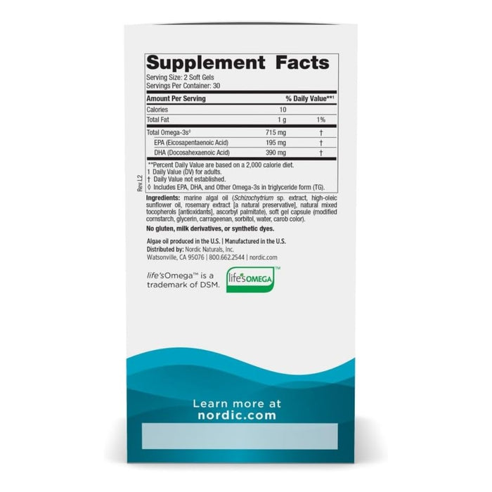Algae Omega 715 mg 195mg EPA 390 mg DHA (60 softgels), Nordic Naturals