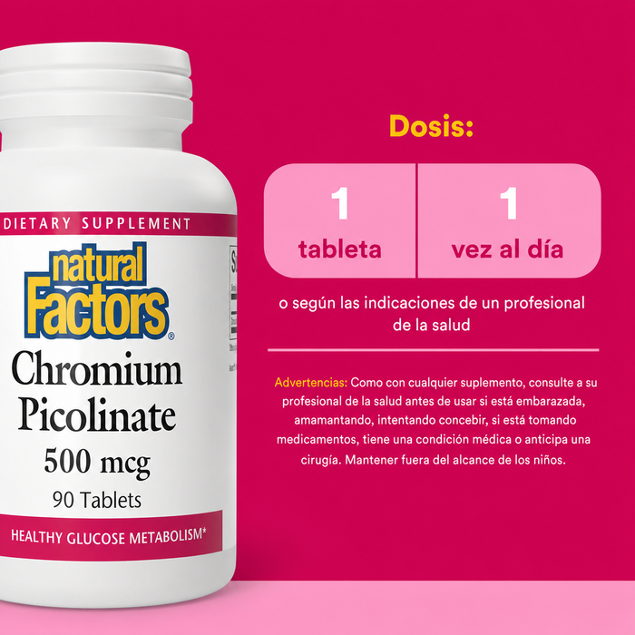 Picolinato de Cromo 500 mcg (90 tabs), Natural Factors