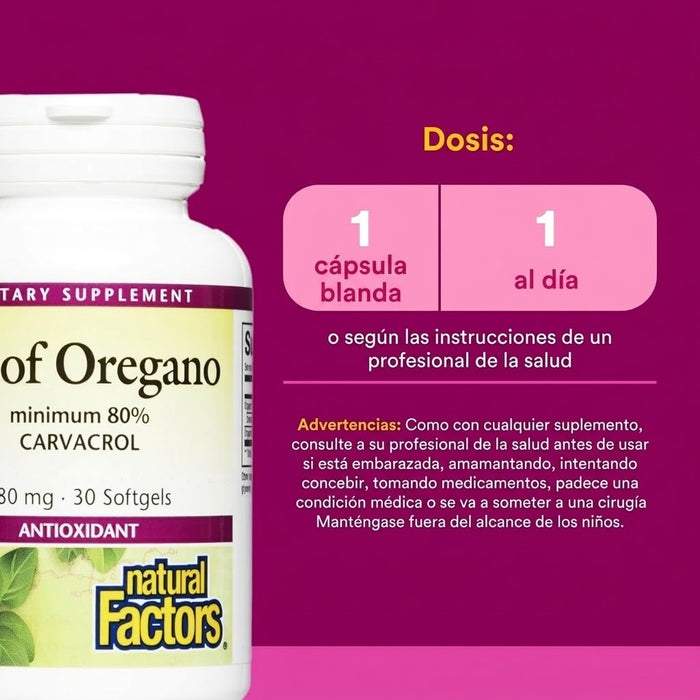 Aceite de Oregano 180 mg (30 softgels), Natural Factors