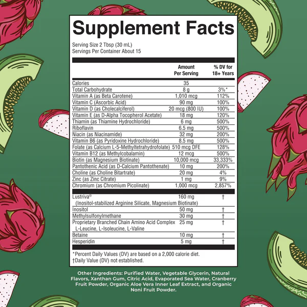 Multivitaminico Matutino + Crecimiento del Cabello Sabor Pitaya-Melon, Liquido (15.22 oz/ 450 ml), Mary Ruth´s