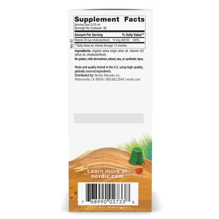 Vitamina D3 para Bebés 400 IU 22.5 ml (0.76 fl oz), Nordic Naturals