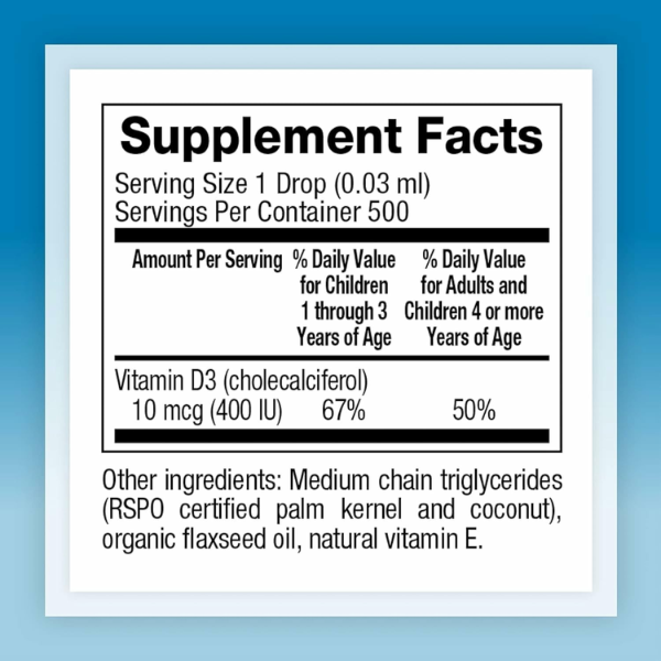 Vitamina D3 para Niños 10 mcg, 10 mcg (15 ml 0.5 oz), Natural Factors